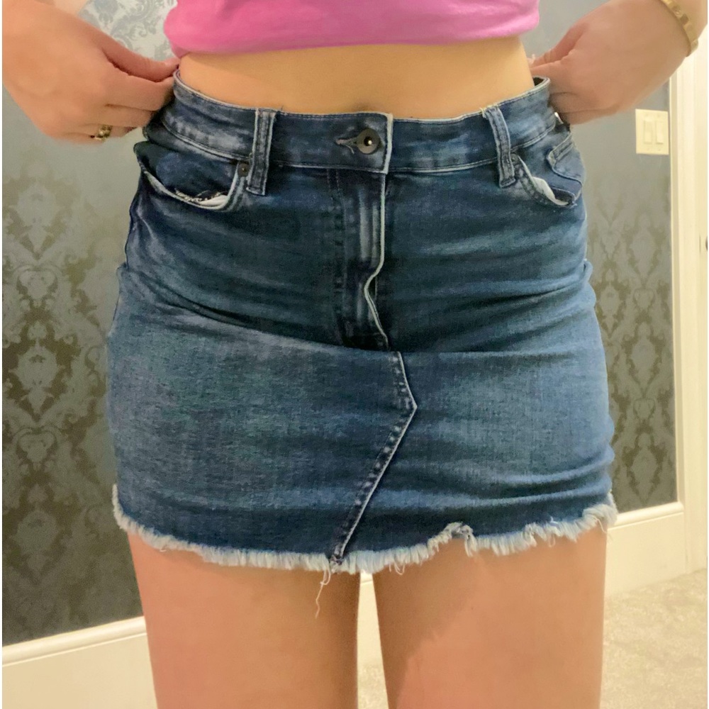 Kendall and Kylie Denim Mini Skirt, Ruffle Bottom